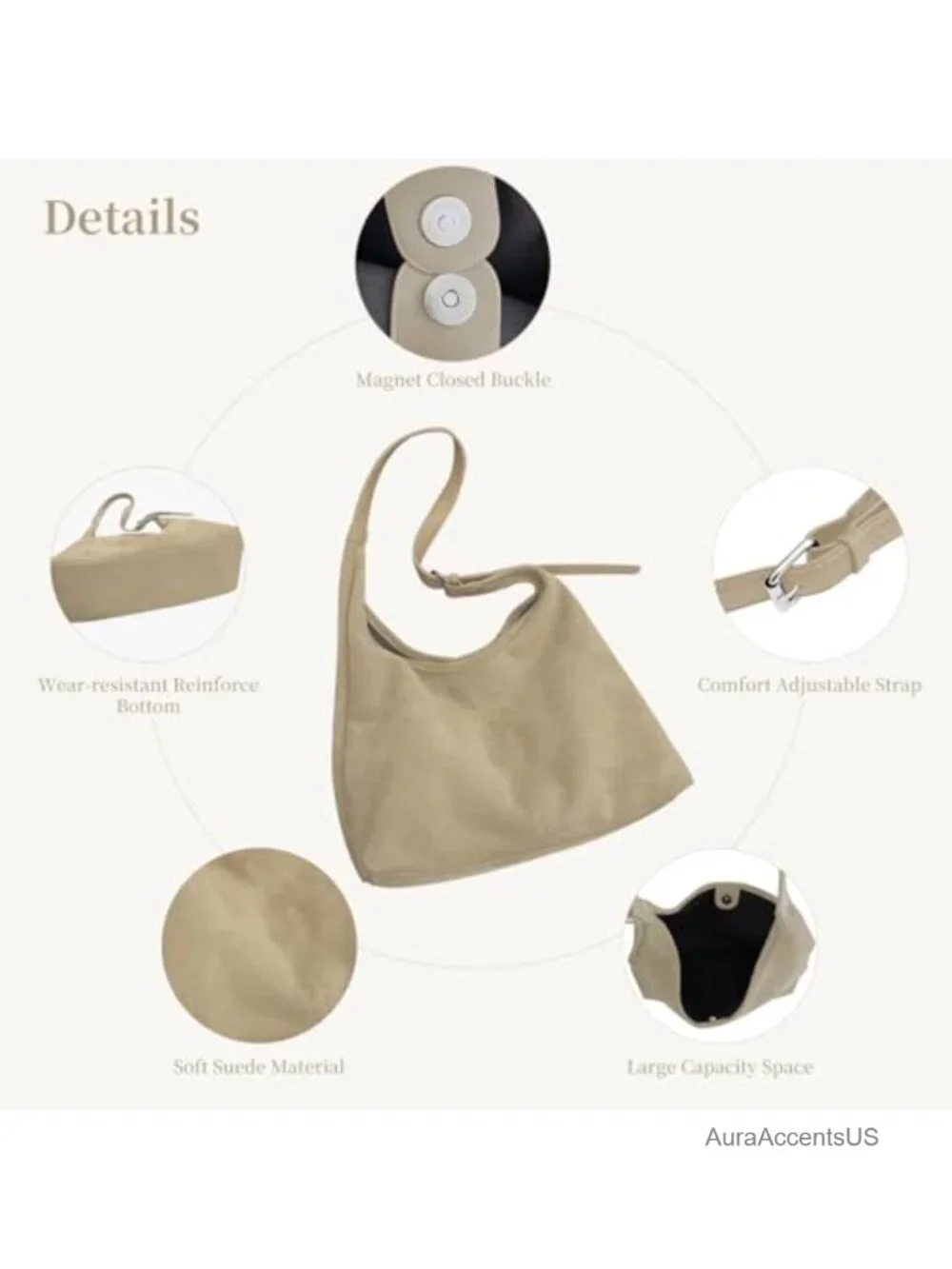Faux Suede Hobo Bag with Detachable Small Purse, Slouchy Shoulder Crossbody Tote